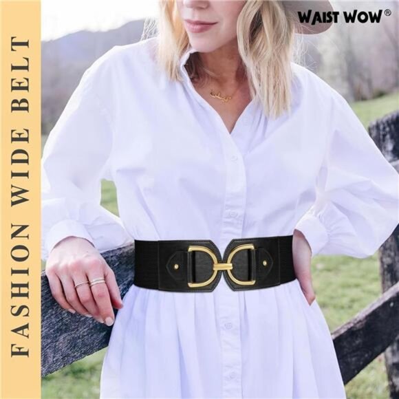 Wide Belts Fashion Elastic Belt Black - Picture 2 of 4